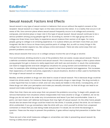 Sexual Assault: Factors And Effects