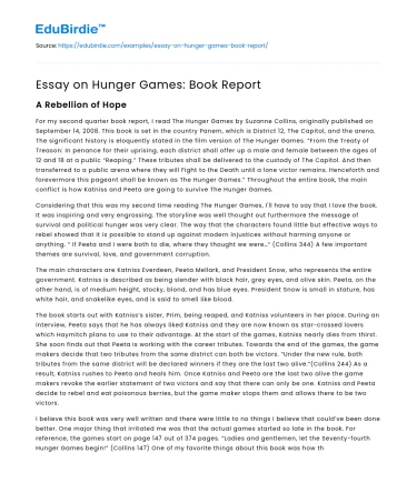 Essay on Hunger Games: Book Report
