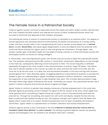 The Female Voice in a Patriarchal Society