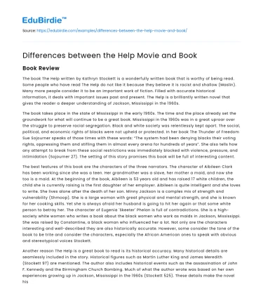 Differences between the Help Movie and Book