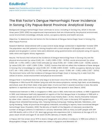 Dengue Hemorrhagic Fever Risk in Sorong City