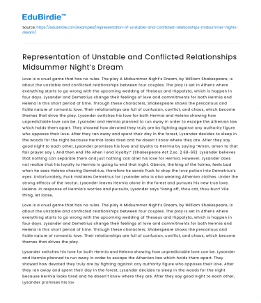 Unstable, Conflicted Relationships in Midsummer Night’s Dream