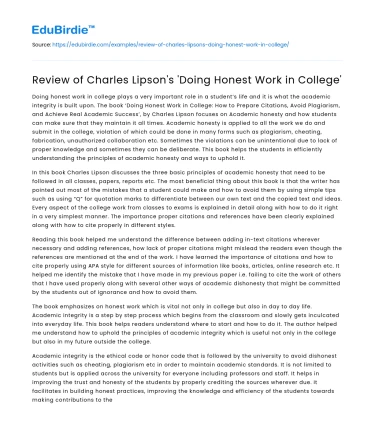 Review of Charles Lipson’s ‘Doing Honest Work in College’