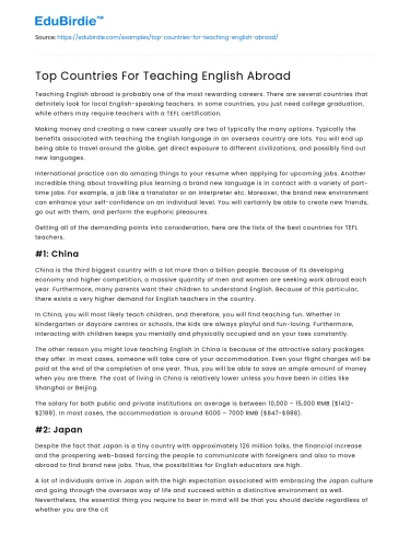 Premier Destinations for English Teaching