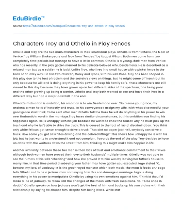 Characters Troy and Othello in Play Fences