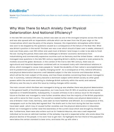 Anxiety over Physical Deterioration and National Efficiency