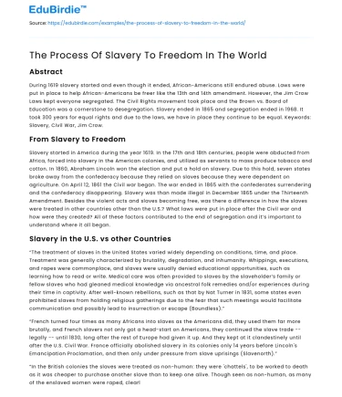 The Process Of Slavery To Freedom In The World
