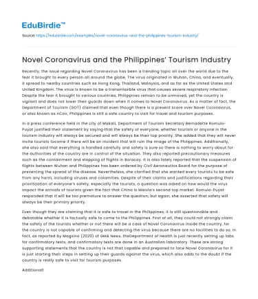 Novel Coronavirus and the Philippines’ Tourism Industry