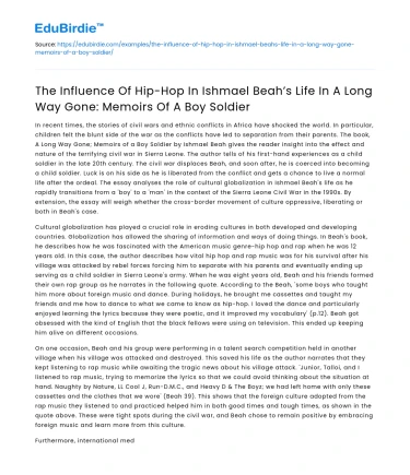 Hip-Hop’s Influence in Ishmael Beah’s A Long Way Gone