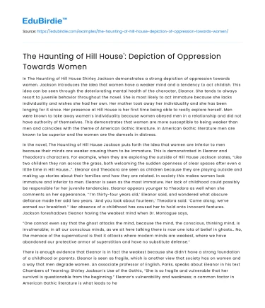 The Haunting of Hill House’: Depiction of Oppression Towards Women