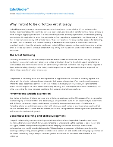 Why I Want to Be a Tattoo Artist Essay
