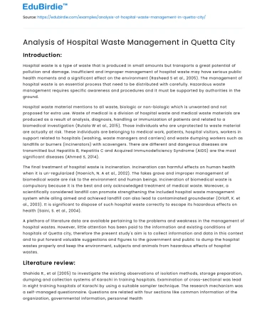 Hospital Waste Management Practices in Quetta