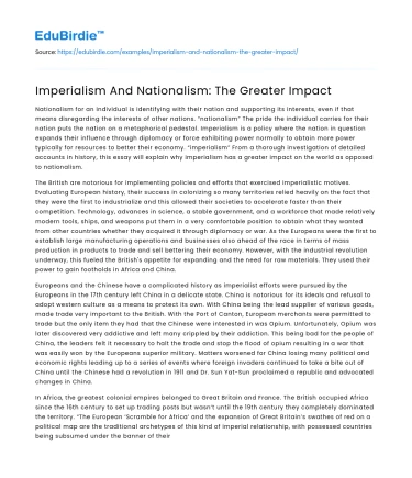 Imperialism And Nationalism: The Greater Impact
