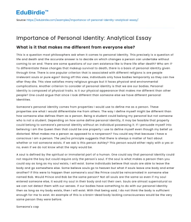 Importance of Personal Identity: Analytical Essay
