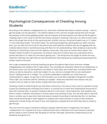 Psychological Consequences of Cheating Among Students