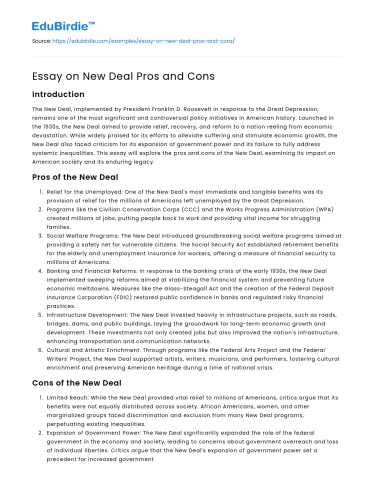 Essay on New Deal Pros and Cons