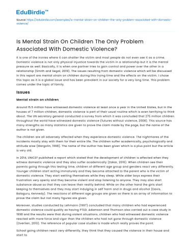 Domestic Violence: Impact on Children