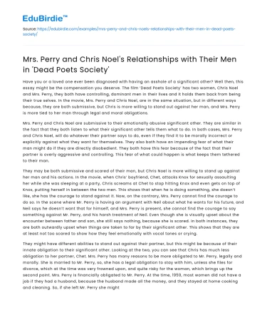 Relationships of Mrs Perry and Chris Noel in ‘Dead Poets Society’