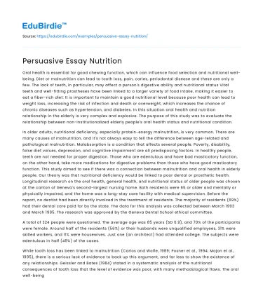 Persuasive Essay Nutrition