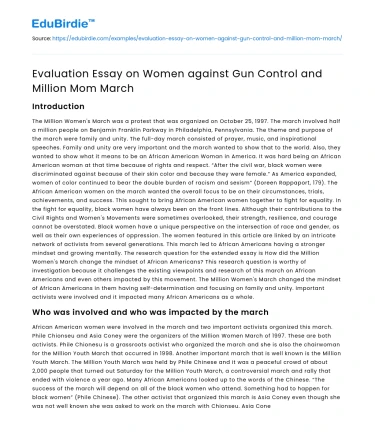 Evaluation Essay on Women against Gun Control and Million Mom March