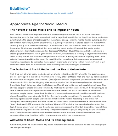 Appropriate Age for Social Media