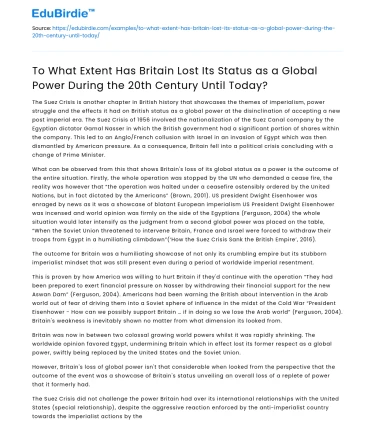 Britain’s Decline as Global Power in 20th Century
