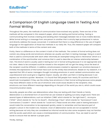 A Comparison Of English Language Used In Texting And Formal Writing