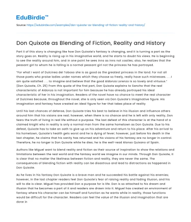 Don Quixote as Blending of Fiction, Reality and History