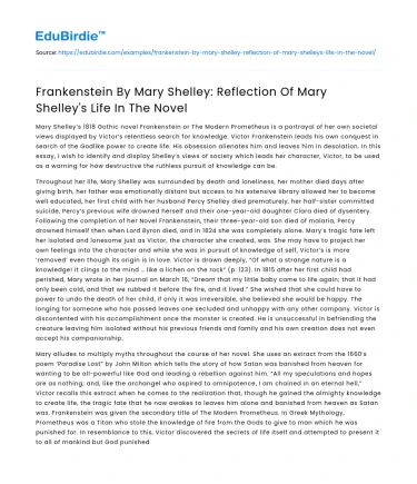 Frankenstein: Reflection of Mary Shelley’s Life