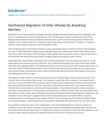 Northward Migration Of Killer Whales By Breaking Barriers
