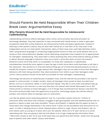 Parental Responsibility for Child’s Criminal Behavior