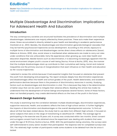 Disadvantage & Discrimination: Impact on Adolescent Health & Education