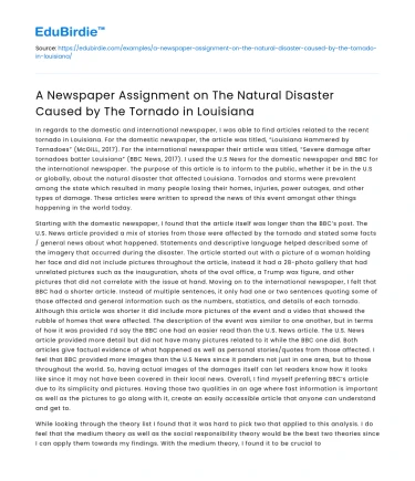 Newspaper Assignment: Tornado Disaster in Louisiana