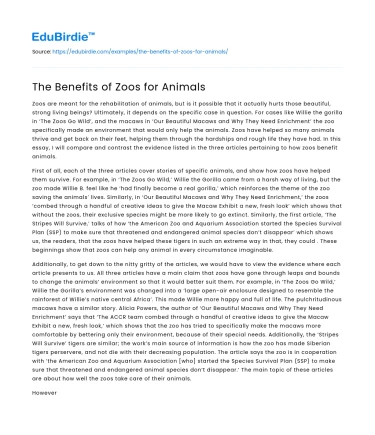 The Benefits of Zoos for Animals