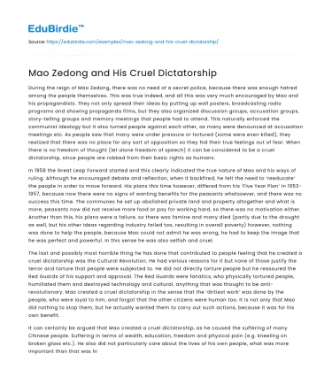 Mao Zedong and His Cruel Dictatorship