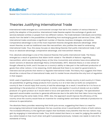 Theories Justifying International Trade