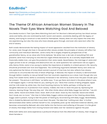 African American Women in Slavery: Their Eyes Were Watching God and Beloved