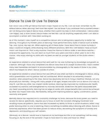 Dance To Live Or Live To Dance