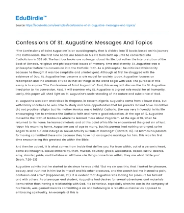 Confessions Of St. Augustine: Messages And Topics