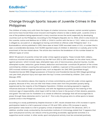 Change through Sports: Issues of Juvenile Crimes in the Philippines