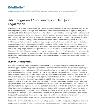 Advantages and Disadvantages of Marijuana Legalization