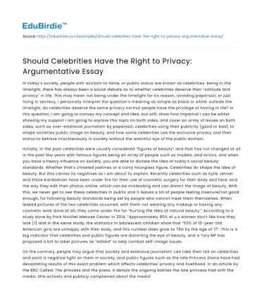 Should Celebrities Have the Right to Privacy: Argumentative Essay