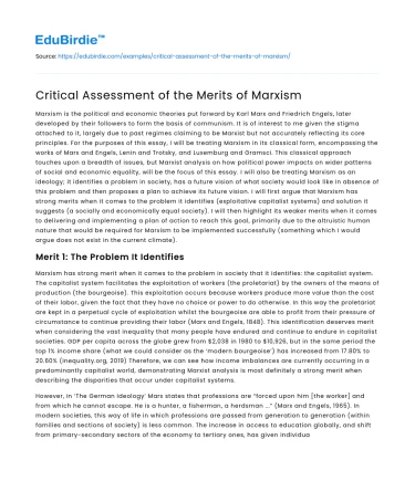 Critical Assessment of the Merits of Marxism