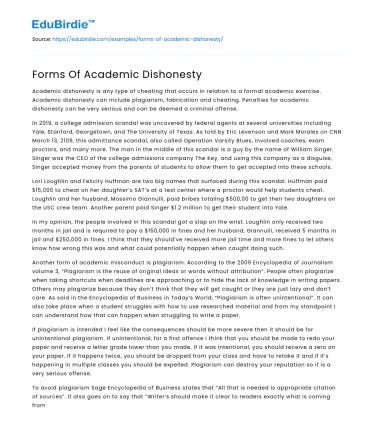 Forms Of Academic Dishonesty