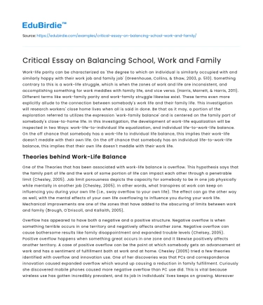 Critical Essay on Balancing School, Work and Family