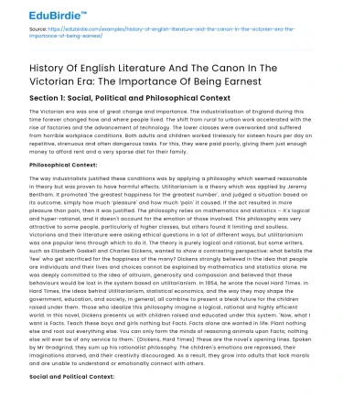 Victorian Era Literature: The Importance of Being Earnest