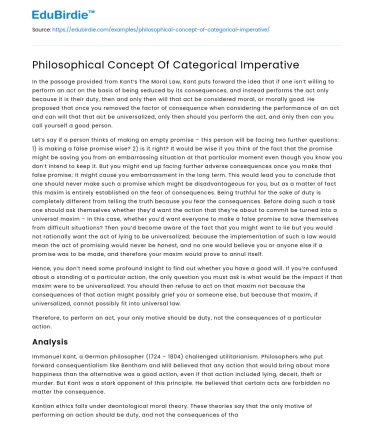 Philosophical Concept Of Categorical Imperative