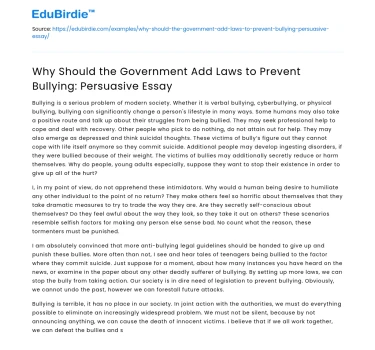 Why Should the Government Add Laws to Prevent Bullying