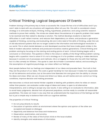 Critical Thinking: Logical Sequences Of Events
