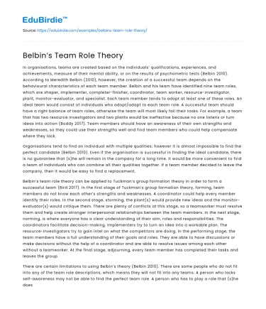 Belbin’s Team Role Theory